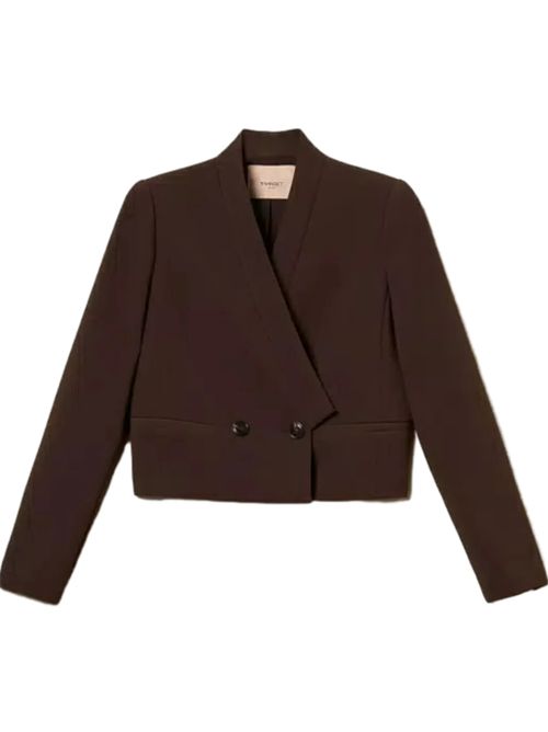 DOUBLE BREASTED CREPE JACKET TWIN SET | 252TT238011054 BLACK CHOCOLATE